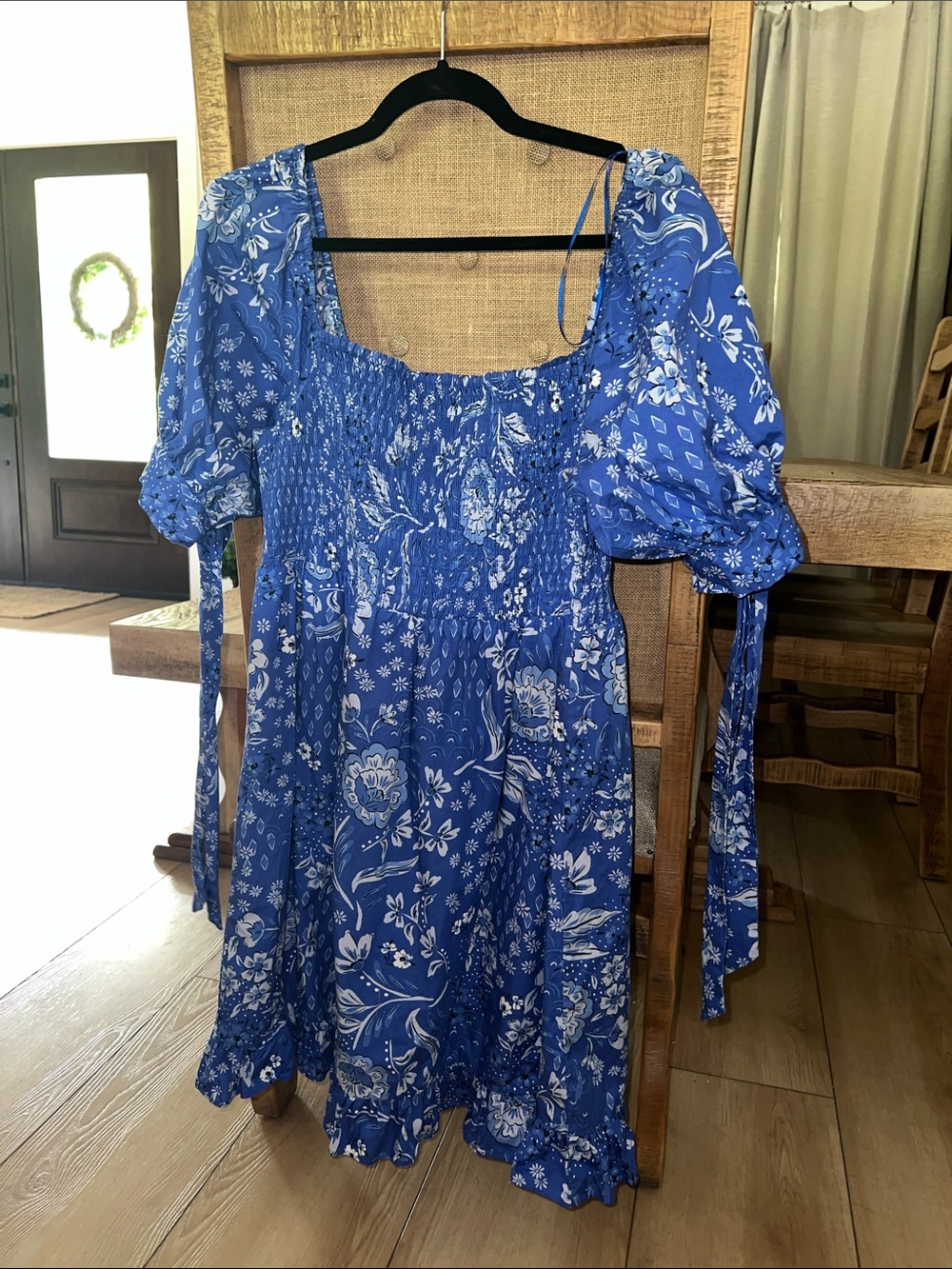 Sugar Lips Blue Floral Smocked Puff Sleeve XL Dress